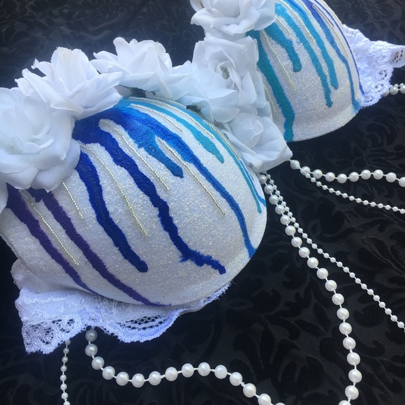 White and blue rave bra - Picture 3 of 5